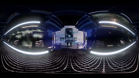 vr 360 camera moving inside a spaceship tunnel with astronaut. ready ...