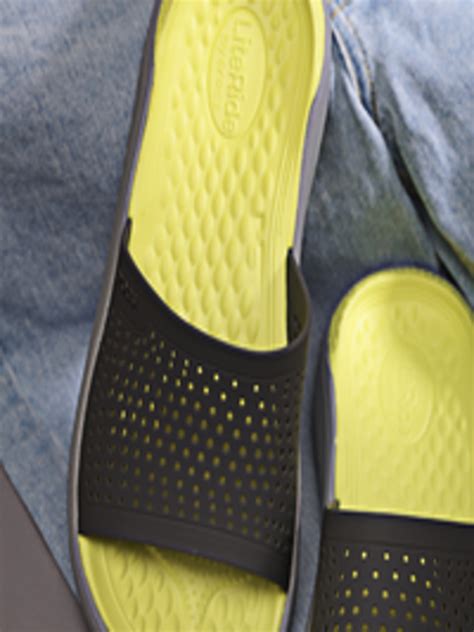 Buy Crocs Literide Men Grey & Yellow Solid Sliders With Cut Out Detail - Flip Flops for Men ...