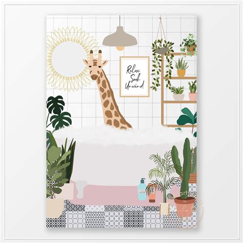 Giraffe In Bathtub Print - Wall Art