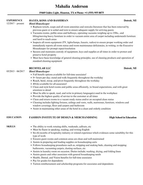 hotel housekeeping resume Hotel housekeeping resume sample