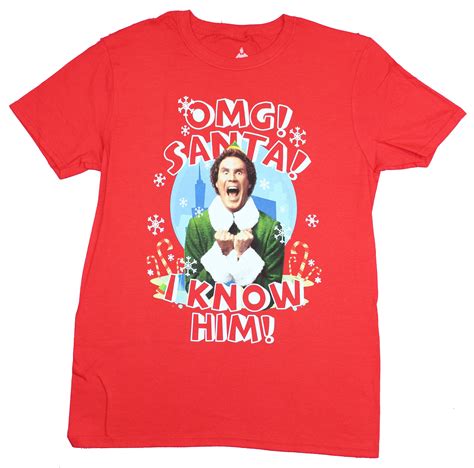 Elf The Movie Mens T-Shirt - Santa! OMG I Know Him Elf Image (Medium) - Walmart.com