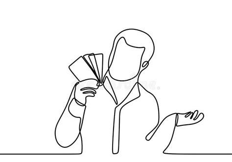 Continuous Line Drawing of a Man Holding a Wad of Money in His Hand. Young Happy Business Male ...