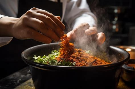 Premium AI Image | a chef cooking food with a black pan of food