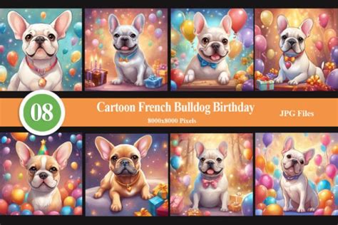 Cartoon French Bulldog Birthday Party Graphic by Felicitube · Creative Fabrica