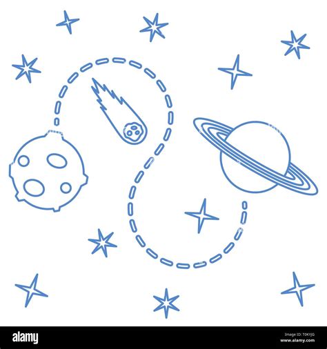 Vector illustration with planets, meteorite, stars. Space exploration. Astronomy. Science ...