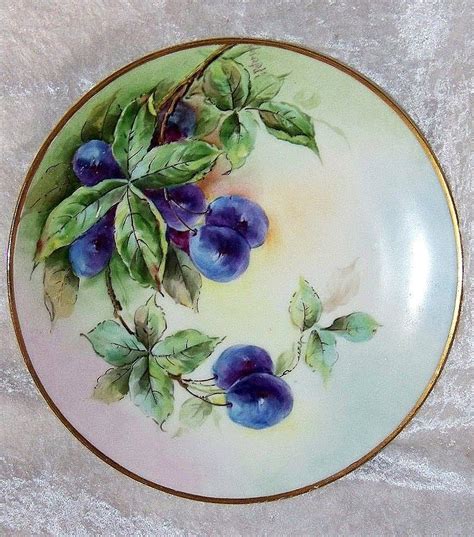 Outstanding Thomas Bavaria 1910 Hand Painted Purple Plums 9-1/4 Plate by the Listed Chicago ...