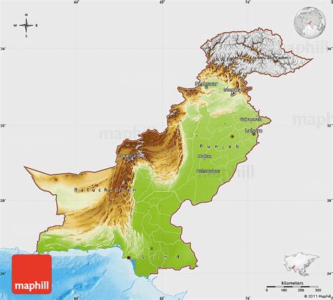 Physical Map of Pakistan, single color outside