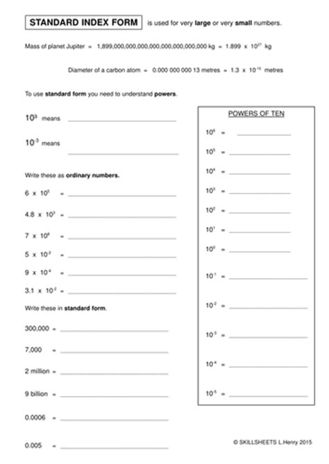 Standard Index Form by Skillsheets - Teaching Resources - TES