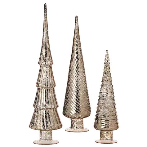 Champagne Mercury Glass Christmas Trees, Set of 3 | Kirklands Home