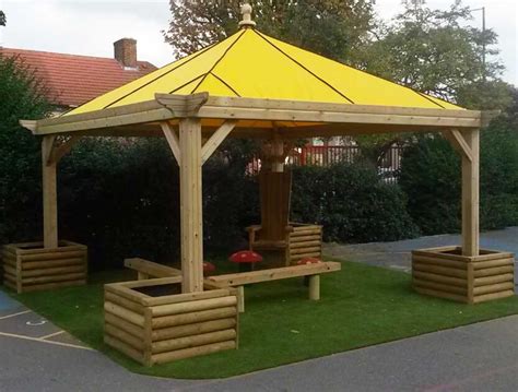 3m X 3m Attwoolls Wooden Gazebo Kit With PVC Canopy Silver Brackets ...