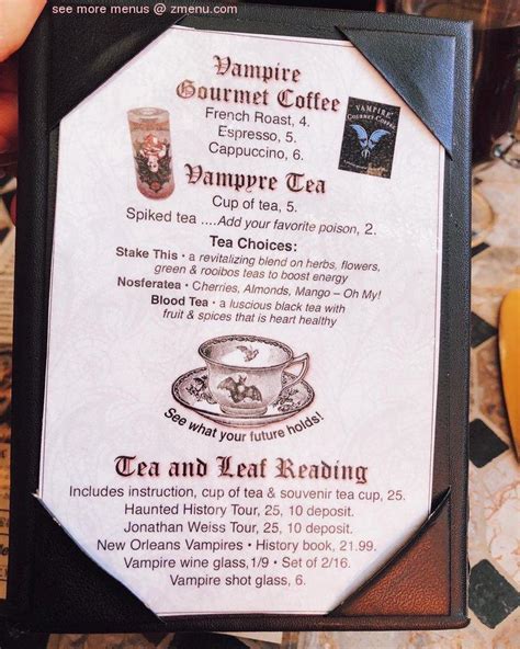 Menu at New Orleans Vampire Cafe, New Orleans