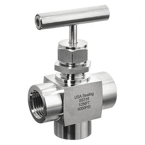 USA SEALING Needle Valve: Angled Fitting, 316 Stainless Steel, 3/8 in ...