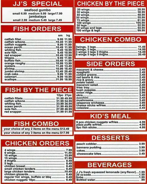 Menu at JJ Fish and Chicken restaurant, San Francisco