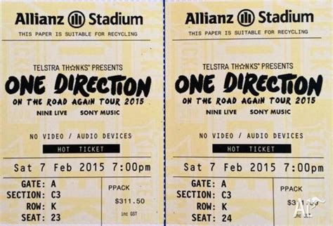 2x One Direction Tickets Sydney - On The Road Again Tour for Sale in MOORE PARK, New South Wales ...