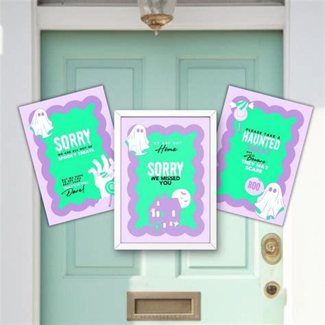 Halloween Front Door Signs PRINTABLE Halloween Door Candy Porch Sign Trick or Treat No Candy ...