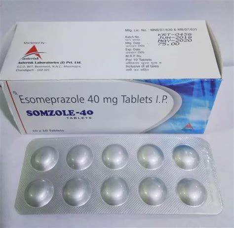 Somezole Esomeprazole 40 Mg at best price in Chandigarh | ID: 20191801248