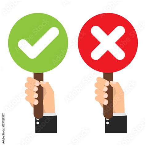 Businessman hand hold signboard Green check mark and red X mark Right and Wrong for feedback ...