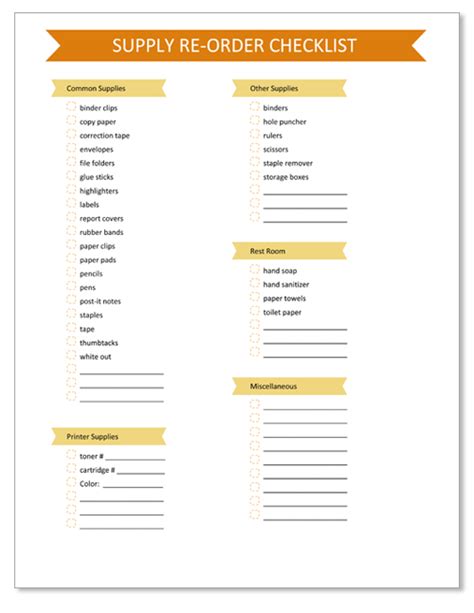 Printable Office Supply List Template - Free Printable Templates