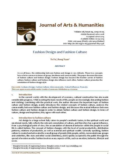 Journal of Arts & Humanities: Fashion Design and Fashion Culture | PDF ...