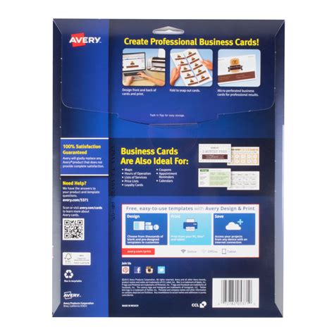 Avery 5371 2" x 3 1/2" Uncoated White Microperf Business Cards - 250/Pack