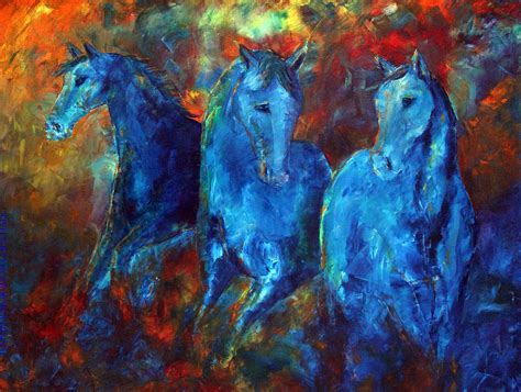 Abstract Horse Painting Blue Equine Painting by Jennifer Morrison Godshalk