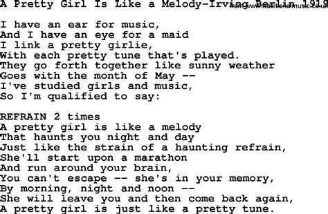 World War One(WW1)Era Song Lyrics for: A Pretty Girl Is Like A Melody ...