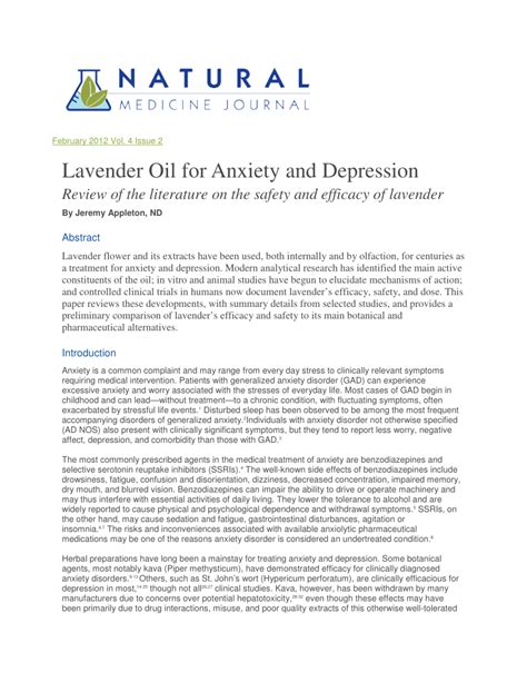 (PDF) Lavender Oil for Anxiety and Depression