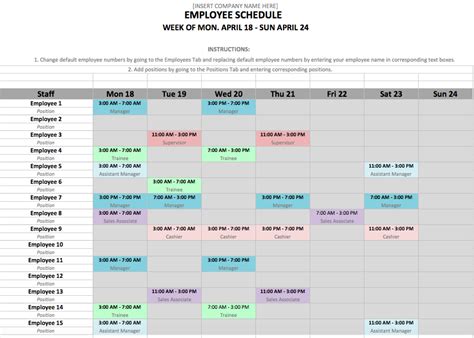 Employee Shift Schedule Template | task list templates