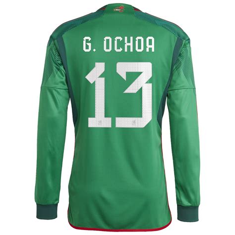 Mexico Guillermo Ochoa 13 Home World Cup Long Sleeve Jersey 2022