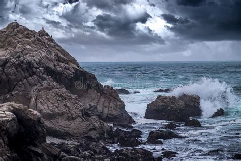 Rocky Coastline Along California Pebble Beach Stock Photo - Image of ...