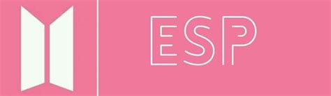 the esp logo is shown on a pink background with white letters and an arrow