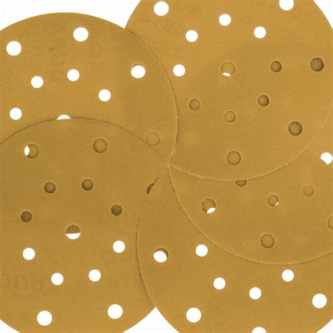 180 Grit - 6 Gold Sanding Discs - 17-Hole Pattern Hook and Loop for DA Sander - Box of 50, 180 ...