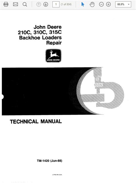 John Deere 210C, 310C, 315C Backhoe Loader Repair Technical Manual