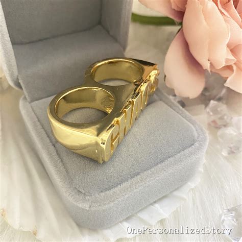 Anillo de dos dedos anillo de identificación oro anillo de | Etsy