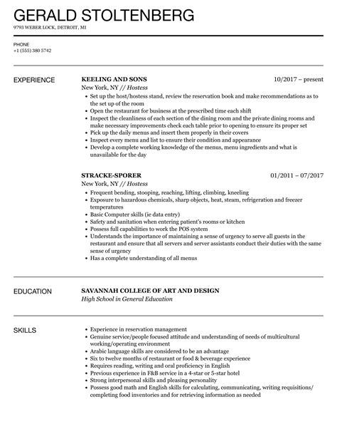 Hostess Resume Template