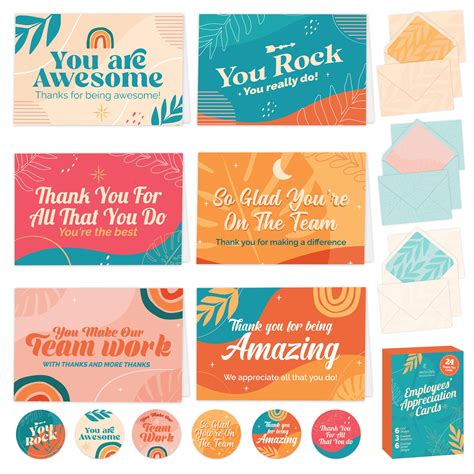 Buy 24 Pack Employee Appreciation Cards with Envelopes & Stickers - 6 Designs Blank Inside Staff ...