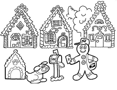 Gingerbread Man with Gingerbread Dog and Gingerbread Houses coloring page - Download, Print or ...