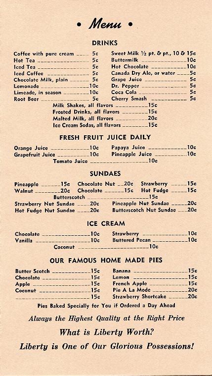 Goody Goody Restaurant Original 1943 Menu - Inside Right page