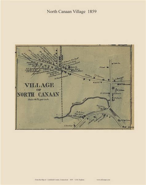 North Canaan Village, Connecticut 1859 Litchfield Co. - Old Map Custom ...