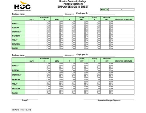 Payroll Sign In Sheet Template | PDF Template
