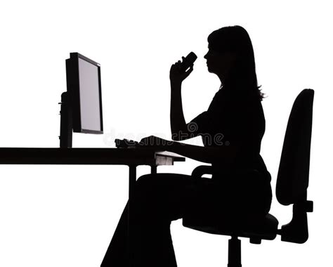 Silhouette Of Woman Working Computer (phone) Stock Image - Image: 1282685