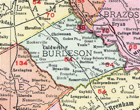 Burleson County, Texas, Map, 1911, Caldwell, Somerville, Snook, Chriesman, Tunis, Deanville