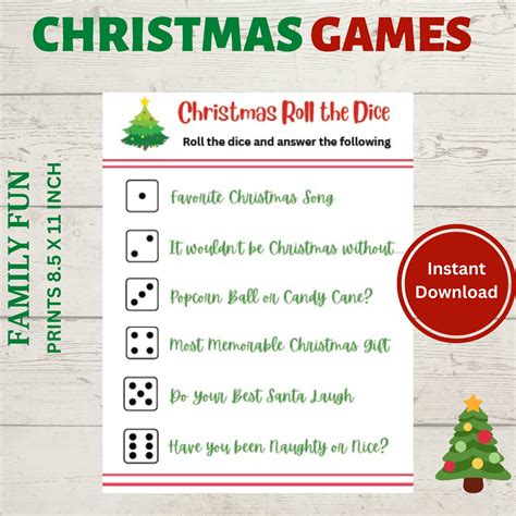 Christmas Roll the Dice Family Game Night Family Fun Printable Party ...