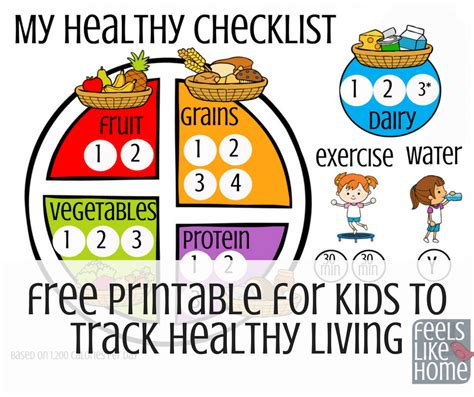 Printable for Kids to Track Healthy Living - 1800 Calories Per Day - Feels Like Home™