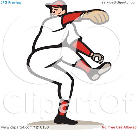 Clipart of a Cartoon Baseball Player Pitching - Royalty Free Vector ...