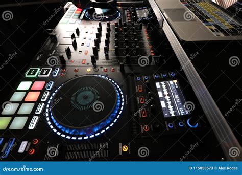 DJ Controller with Computer and Mixer Editorial Stock Photo - Image of digital, electronic ...