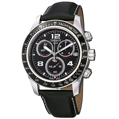 Shop Tissot Men's 'V 8' Black Dial Black Leather Strap Chronograph Watch - Free Shipping Today ...