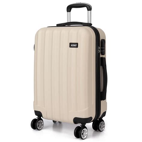 K1773L - Kono Vertical Stripe Hard Shell Suitcase 20 Inch Luggage Set Beige