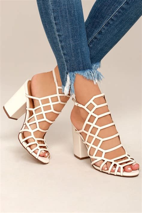 Sexy Beige Heels - Caged High Heels - Beige Vegan Leather Heels - $53.00 - Lulus