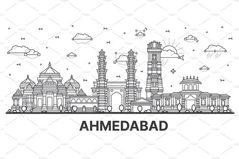 Outline Ahmedabad India City Skyline | Creative Market